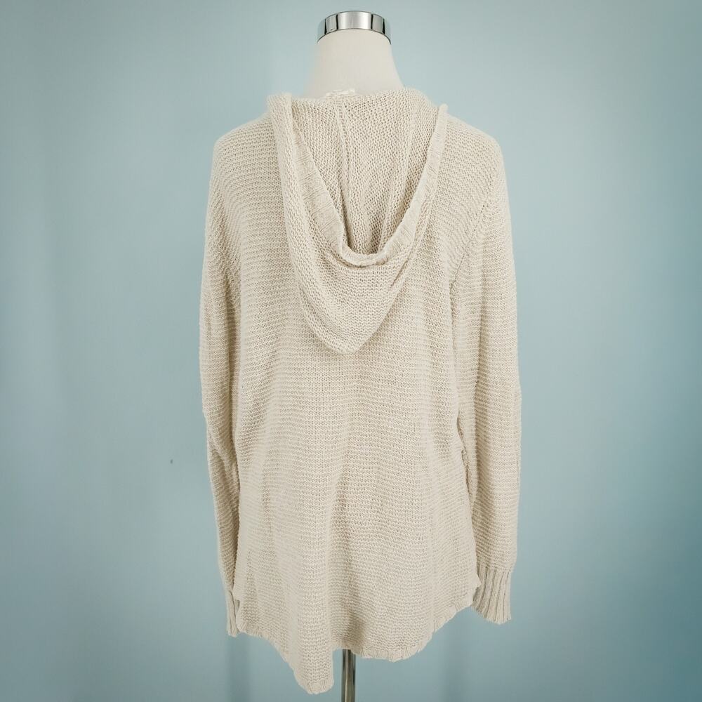 Eileen Fisher Size Large L Cream Hoodie V Neck Open Knit Linen Cotton Sweater - Picture 3 of 7